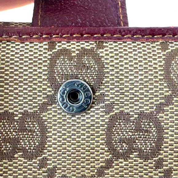 Gucci Wallet GG Supreme Bifold with Oxblood Leather & Logo Bar Plaque Authentic - Picture 12 of 16
